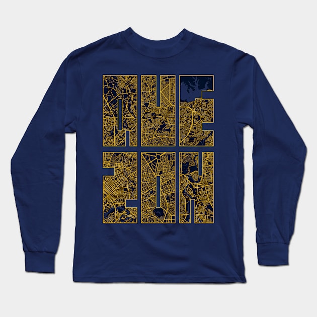 Quezon, Philippines City Map Typography - Gold Art Deco Long Sleeve T-Shirt by deMAP Studio